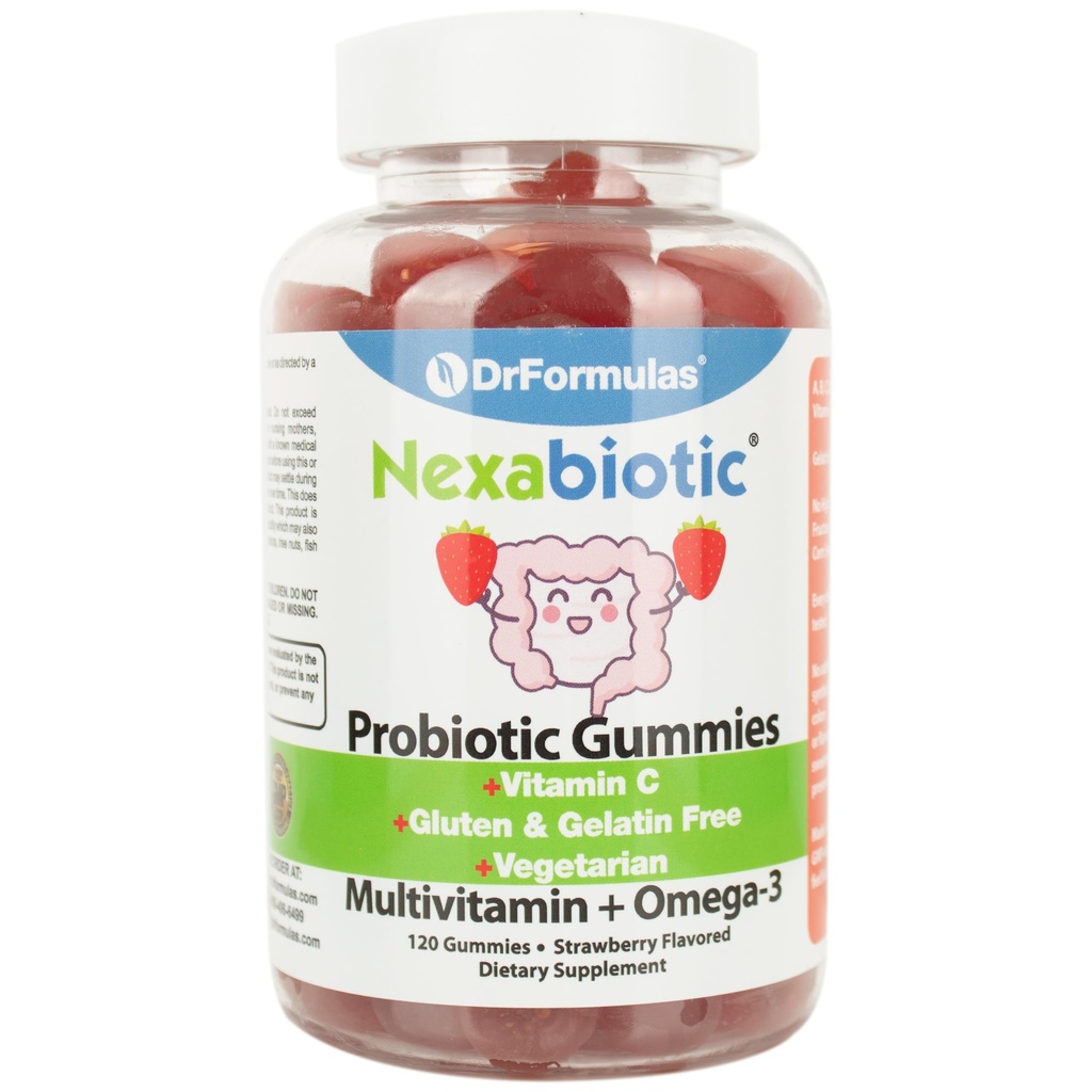 DrFormulas Multivitamin-Gummien mit Omega 3 und Probiotika für Kinder und Erwachsene mit Vitamin C | Nexabiotic mit Vitamin A, C, D3, E, B6, B12 und Zink, Biotin, Folate | Halal Vegetarian, 120 Count