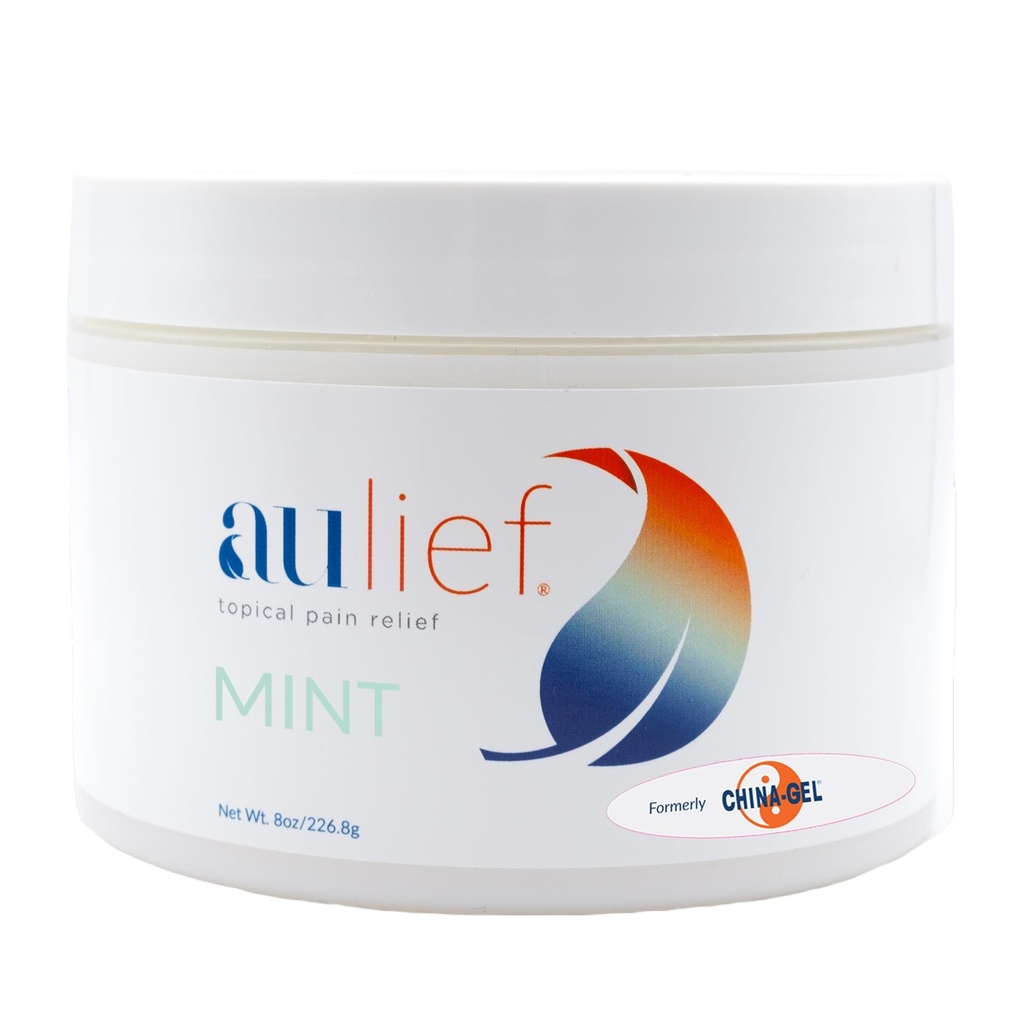 Chine-Gel Aulief Pain Relief Crème Arthrite & Rubule musculaire pour les muscles douloureux et la douleur articulaire, le cou, le genou et les maux de dos, Gel topique vert à la menthe Premium, 8 oz Jar