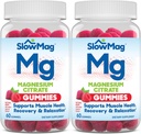 SlowMag Magnesium Citrate Gummies, 60 Comte, soutient la santé musculaire, l'arôme naturel de baie, la récupération et la relaxation Pack de 2