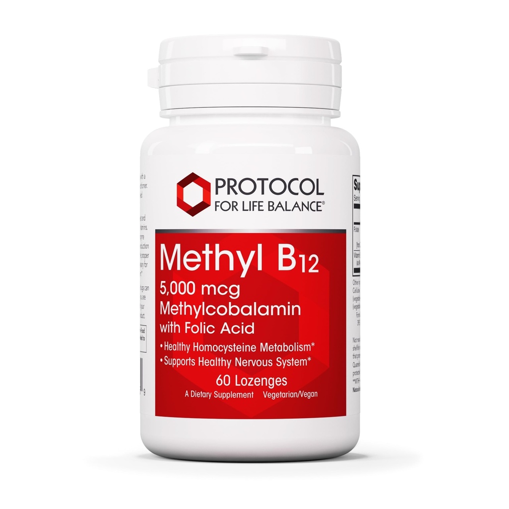 Protokoll Methyl B12 5.000mcg - Vitamin B12 für Homocystein Metabolismus* - Unterstützt Gehirngesundheit & Gesundes Nervensystem* - Kosher, Halal & Vegan - 60 Lozenges