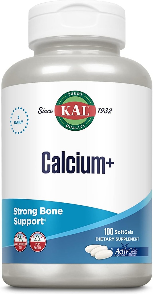 KAL Calcium+ ActivGels 1000mg de calcium, magnésium, zinc et vitamine D-3 de formulation pour aider à soutenir les dents et les os sains