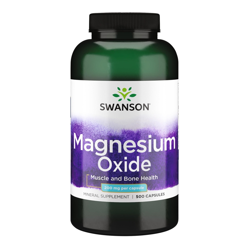 Swanson Magnésium Bone & Muscle Health Support 200 Milligrammes (2 capsules par 400 mg d'oxyde de magnésium) 500 Capsules