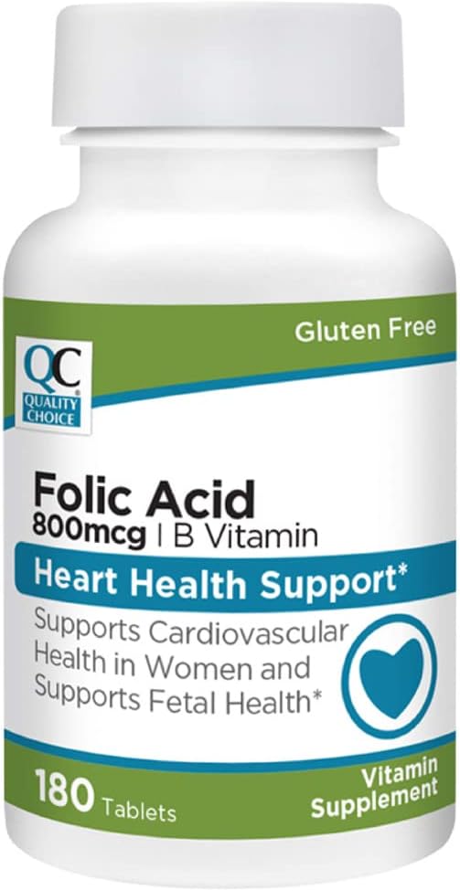 Choix de qualité Santé du coeur et du foetus 180 Compte Acide folique 800 mcg + comprimés B