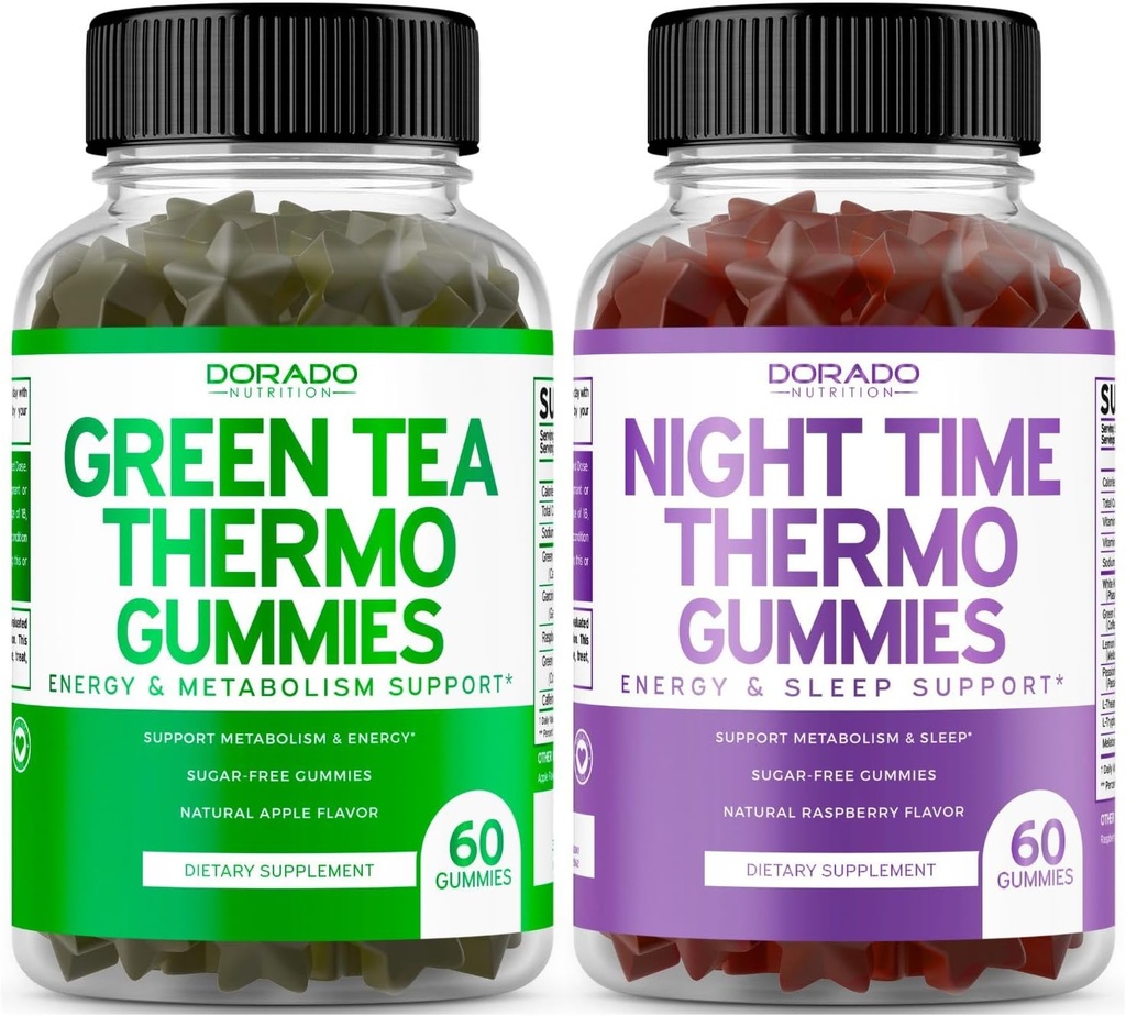 Green Tea Fat Burner Gummies (60 Count) - Appetit Suppressant Weight Loss Supplement and Night Time Fat Burner Gummies (60 Count) Weight Loss & Metabolism Supplement - Third Party Tested - USA Made