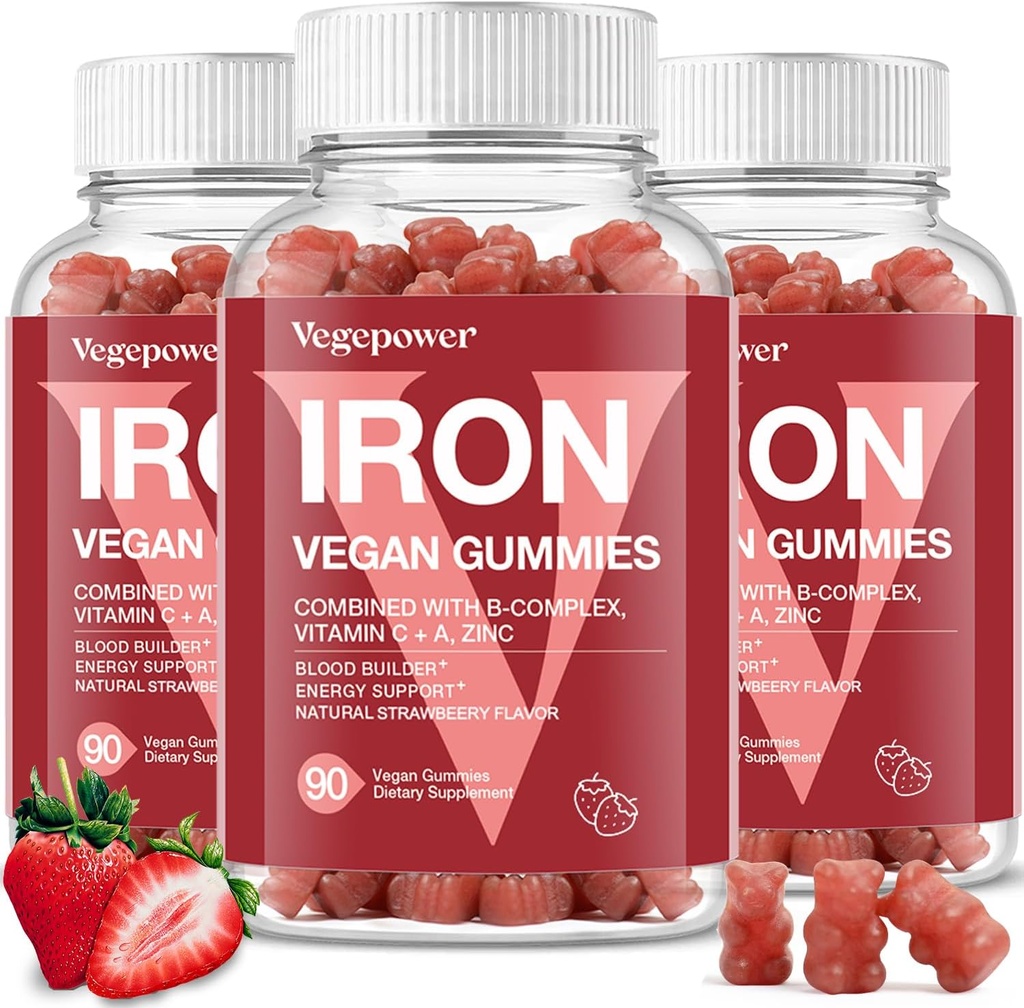 Eisen-Gummi-Ergänzungen für Kinder & Frauen - Multivitamin mit Eisen für Blut Gesund, Great Tasting Vitamins Gummy mit Vitamin C für Max Absorption - Erdbeere (3 Packungen)