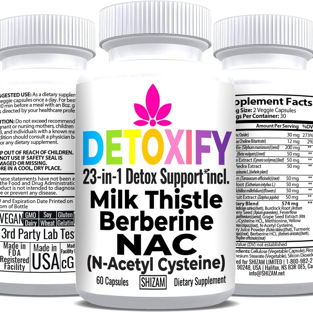 SHIZAM Milk Thistle NAC Supplement N-Acetyl Cystein für Glutathion | Detox Cleanse Supplement | Liver Health Formula w Berberine Artichoke Extract Dandelion Root Beetroot Glynac Powder