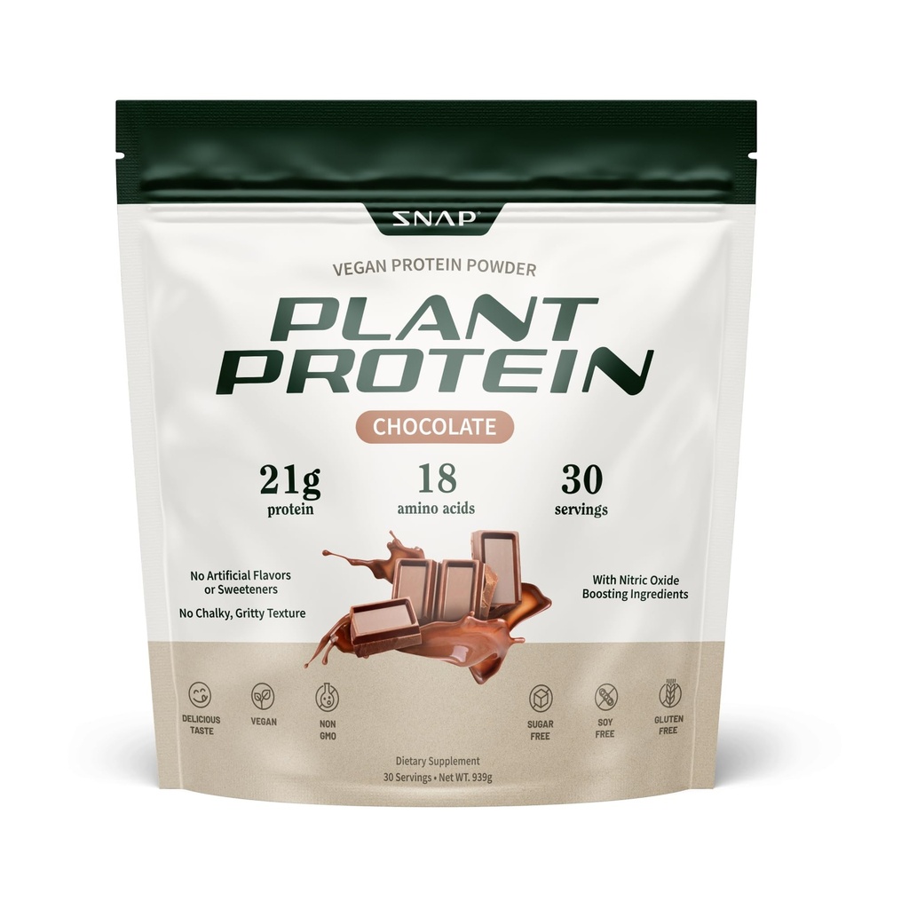 Snap-Ergänzungen Organische Pflanzen basierte Veganproteinpulver Nitric Oxid Boosting Protein Powder, BCAA Amino Säure für Muskelwachstum, Leistung & Erholung - 30 Servierungen (Chocolate)