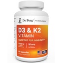 Dr. Berg Maximale Stärke 2-in-1 Vitamin D3 K2 5000 IU | Natürlich abgeleitet D3 | 4X Lab-Tested & Verified | Hohe Absorption Formel | K2 D3 Vitamin Supplement - 60 Kapseln