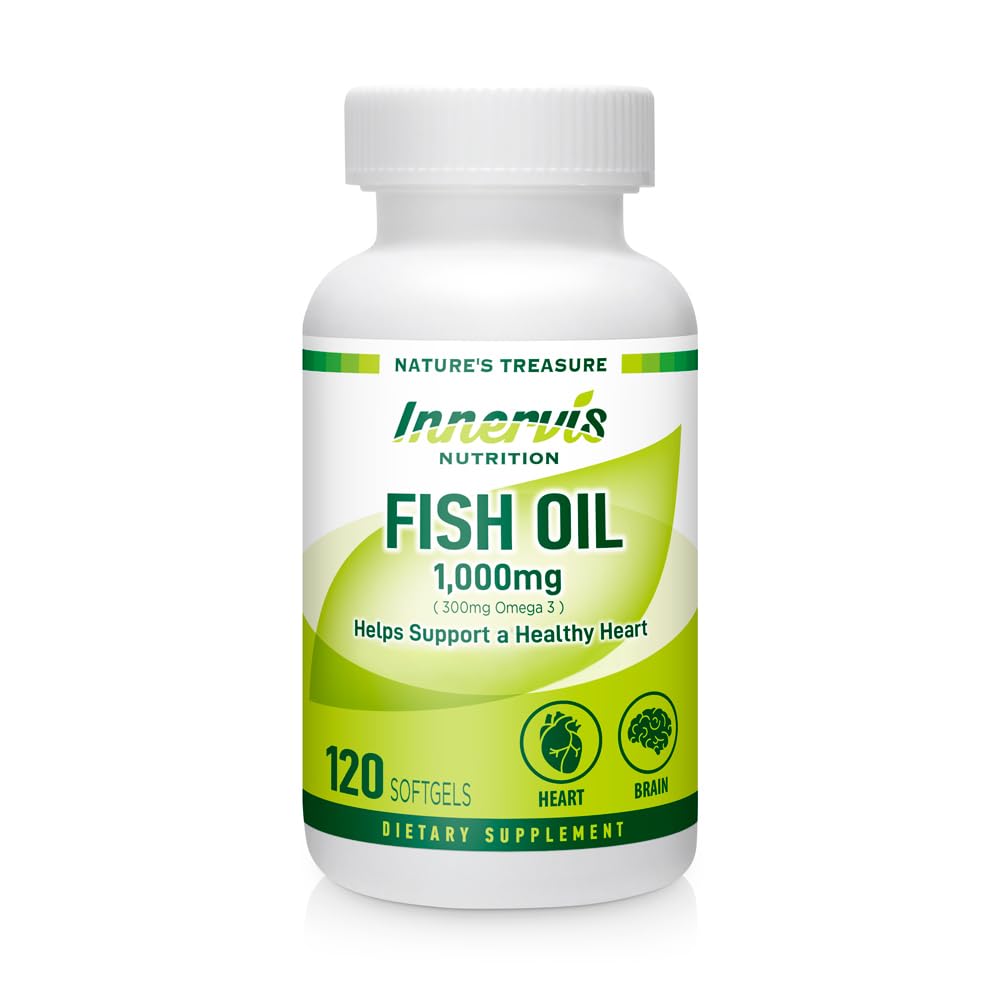 Huile de poisson 1000mg – Soutien du cœur, du cerveau et des yeux avec Omega-3 EPA & DHA, 120 Softgels, non-OGM