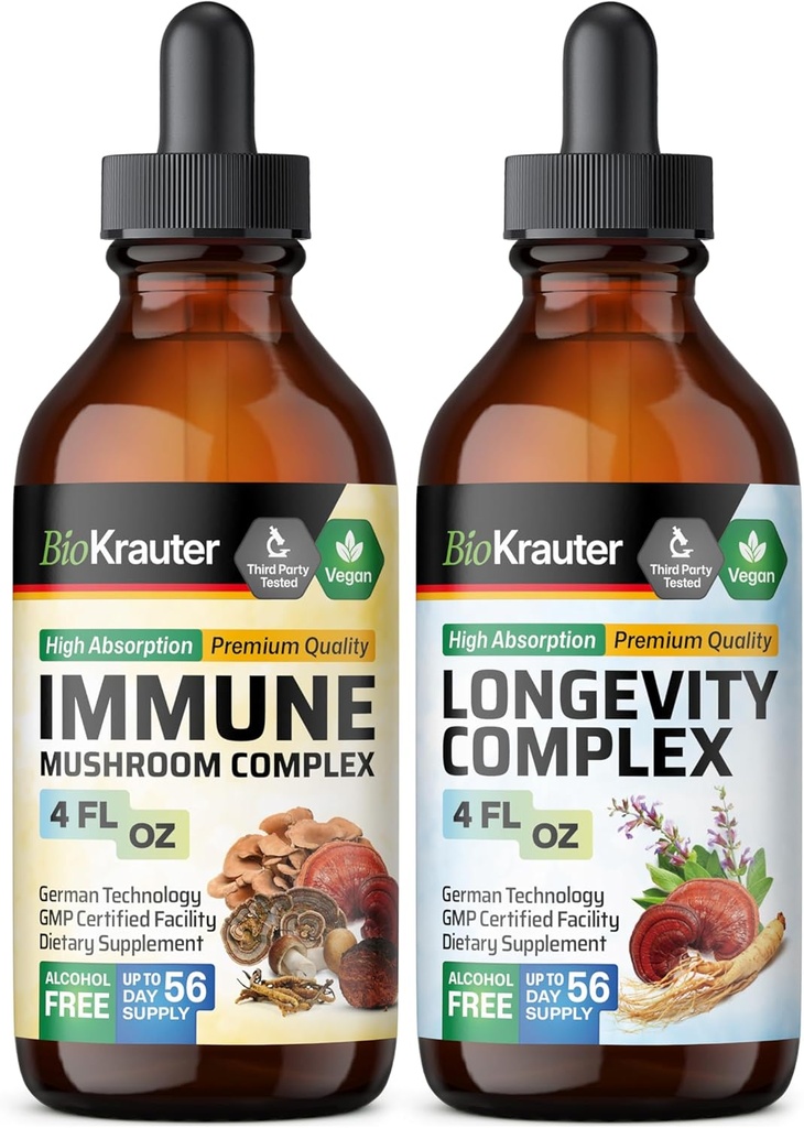 BIO KRAUTER Immune Pilz Tinktur 4 Fl. Oz. & Langlebigkeit Tinktur 4 Fl. Oz.