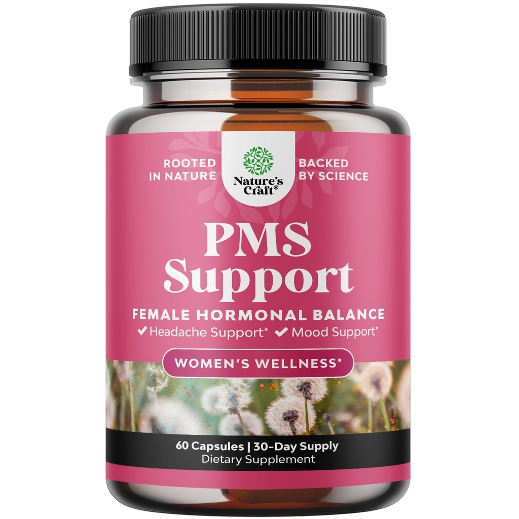 PMS Support Supplement für Frauen – Hormon Balance für Frauen & Menstruationsstörungen mit DIM, Chasteberry, Black Cohosh & Ashwagandha - für Period Cramps Ease, Menopause Bloating, Mood Swing – 60 Ct