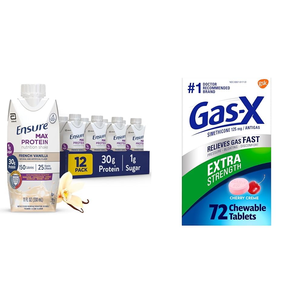 S'assurer que Max Protein Nutrition agite avec 30g de protéines et de gaz-X extra-résistance Comprimés anti-gaz à mâcher avec Siméthicone 125 mg, 72 Compte