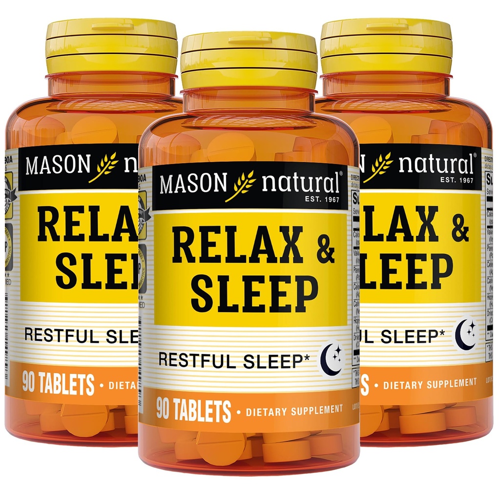 MASON NATURAL Relax & Schlaf Ernährung Kräuterergänzung mit Valerian Root & Passiflora Extract, 9 Monate Versorgung, 3 Pack