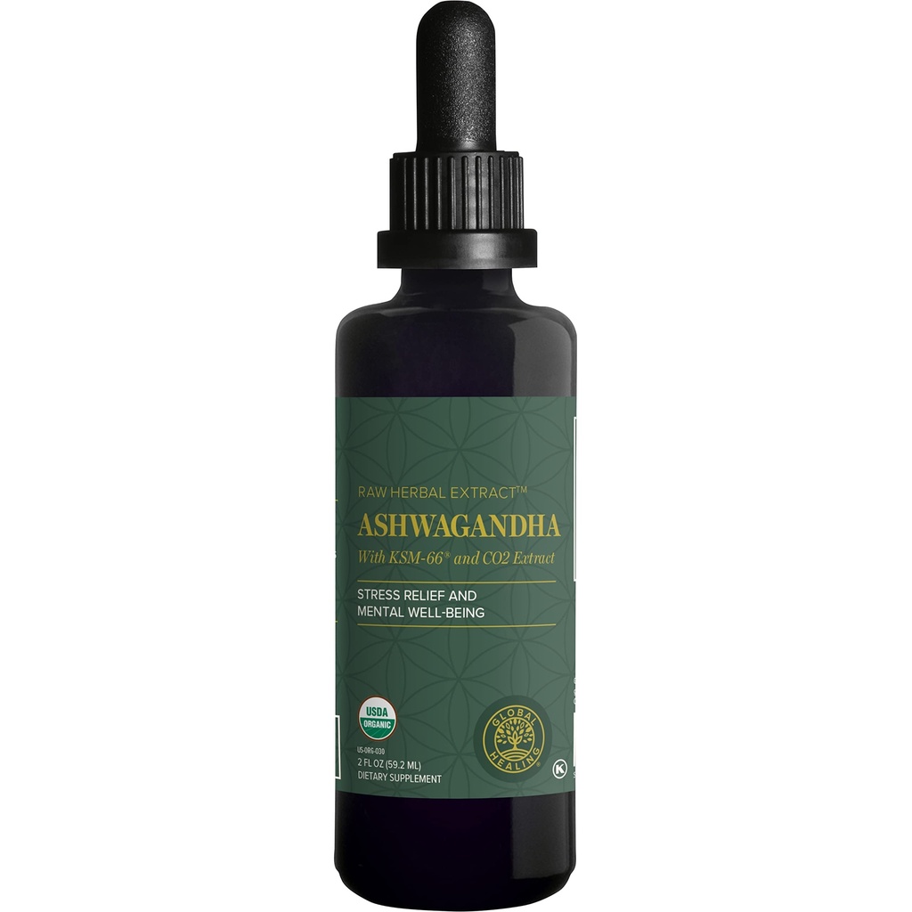 Global Healing Center - Organic Ashwagandha Supplements Drops - KSM-66 Ashwagandha Extra Kraft für Männer und Frauen, hilft, Relief von Stress, Mood Support, Organic (2 Fl Oz)