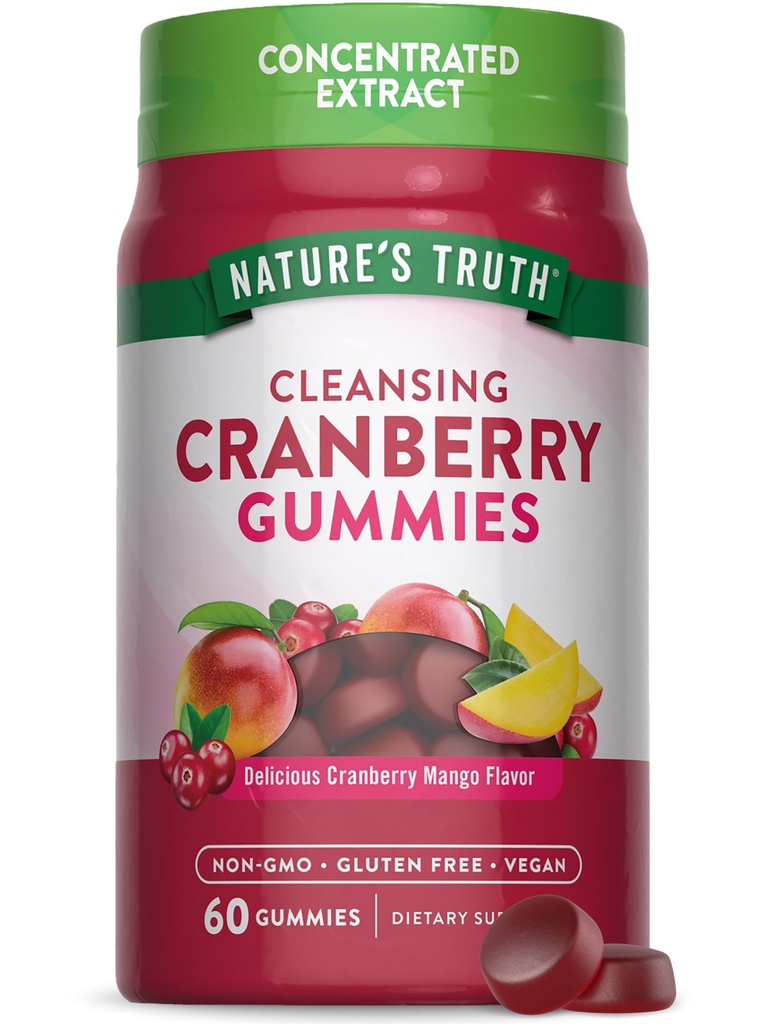 Nature's Truth Cranberry Gummies | 60 Count | Vegan, Non-GMO & Gluten Free Supplement | Supports Urinary Tract Health | Cranberry Mango Flavor