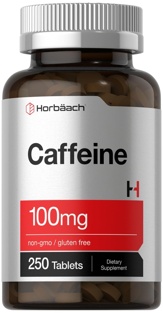 Horbäach Koffein Pillen 100mg | 250 Tabletten | Vegetarische Formel | Non-GMO, Glutenfreie Ergänzung