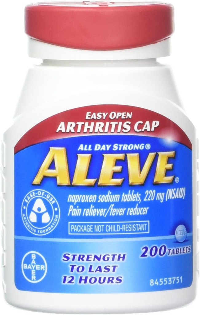 Aleve Tablets mit Easy Open Arthritis Cap, Naproxen Sodium, 220mg (NSAID) Pain Reliever/Fever Reducer, 200 Count (Pack von 2)