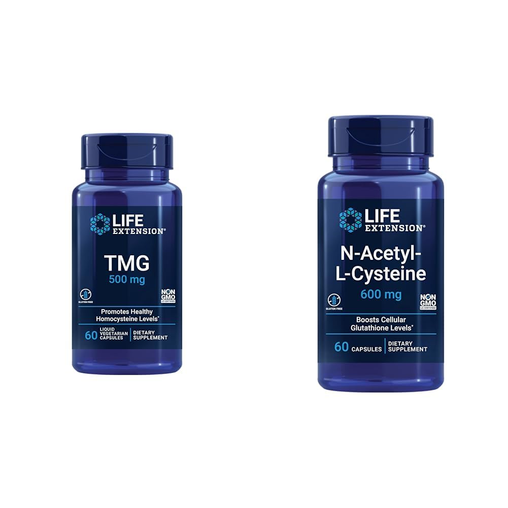 Lebensverlängerung TMG 500 mg – Trimethylglycin-Ergänzung – Ermutigt gesunde Homocystein-Level & N-Acetyl-L-Cystein (NAC), Immun, Respirator, Lebergesundheit, NAC 600 mg