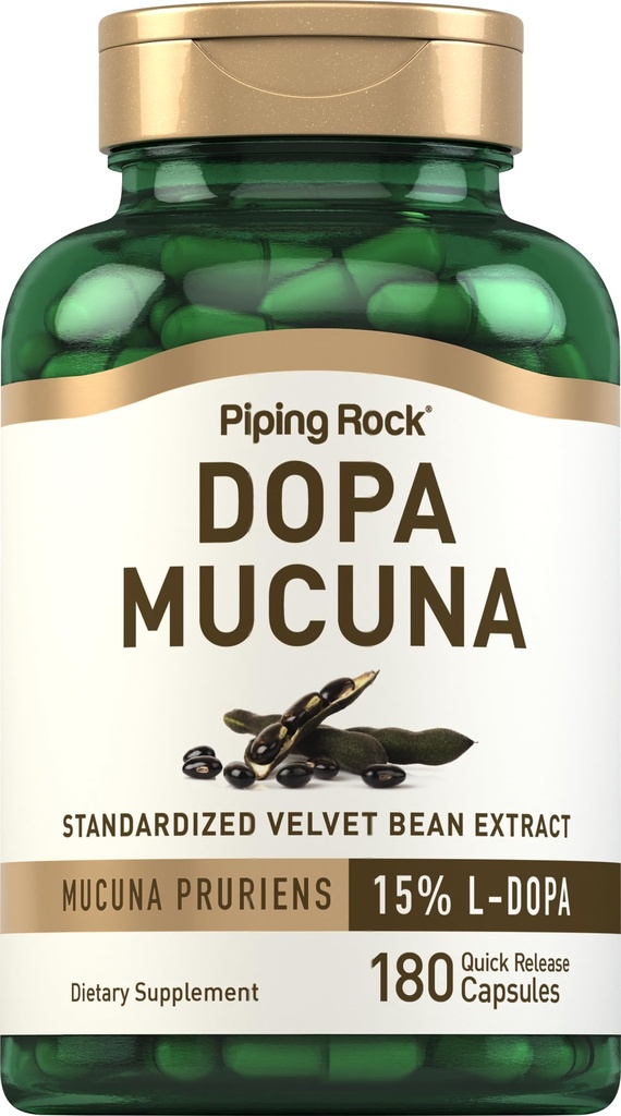 Piping Rock DOPA Mucuna Kapseln | 180 Count | 15% L-DOPA | Mucuna Pruriens Extrakt | Non-GMO, Glutenfreie Ergänzung