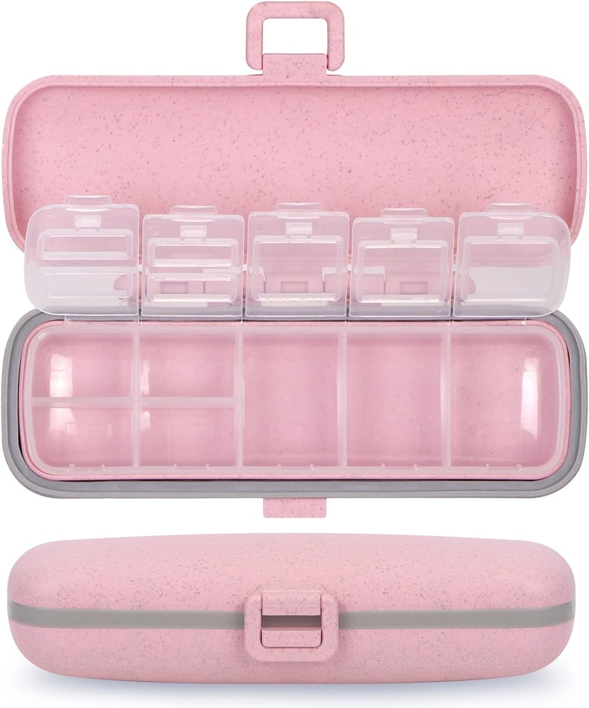 Naturetouch Pill Organizer, 7 compartiments Pill Box Portable Travel Medicine Organizer for Purse or Pocket 7 Day Pill Dispenser Storage Case with Lock for Vitamine Medication Fish Oil Suppléments Rose
