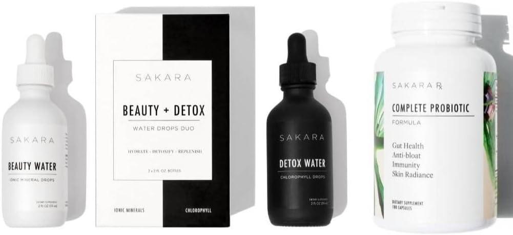 Sakara Beauty Water + Detox Water Drops & Complete Probiotics - Trace Mineral Drops & Chlorophyll Flüssigkeitstropfen, Probiotika für Frauen Verdauungsgesundheit