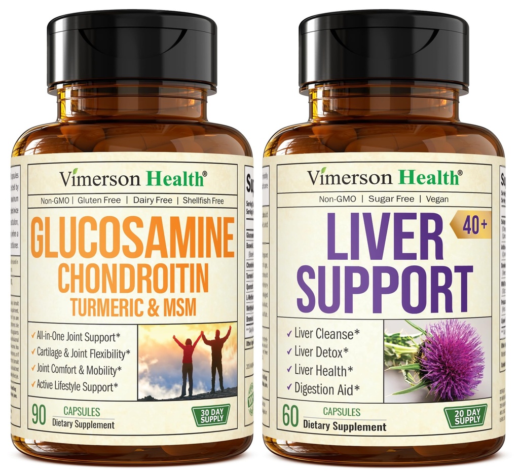 Glucosamin Chondroitin MSM mit Kurkuma Boswellia & Liver Cleanse Detox & Repair 40+ Liver Supplement mit 50% Silymarin Milk Thistle Extract for Joint and Liver Support