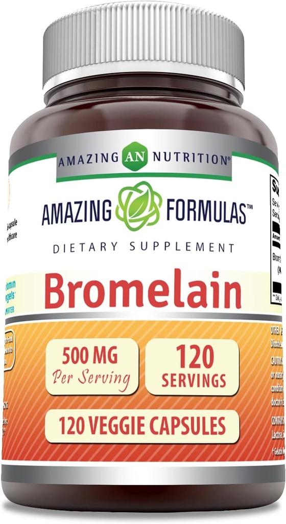 Erstaunliche Formeln Bromelain Ergänzung | 500 Mg pro Servieren | Veggie Kapseln | Non-GMO | Gluten Free | Made in USA | Ideal für Vegetarier (1 Pack | 120 Count)