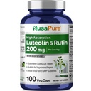 Complexe de lutéoline NusaPure avec Rutin 200 mg de 100 Capsules de formule végétarienne, non-OGM et flavonoïde végétalienne