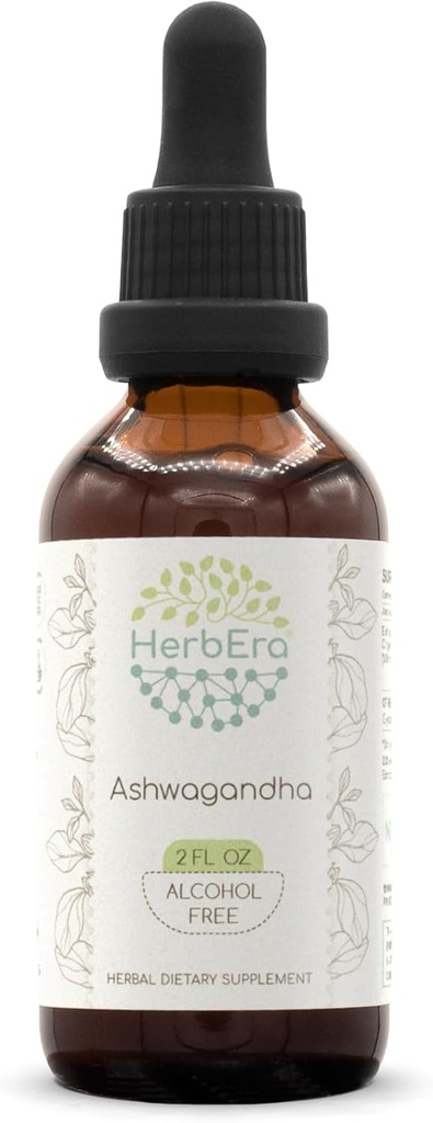 HerbEra Ashwagandha B60 Alkoholfreie Kräuterextrakt Tinte, Super-Concentrated (Shui Qie, Indian Ginseng, Withania Somnifera) 2 fl oz