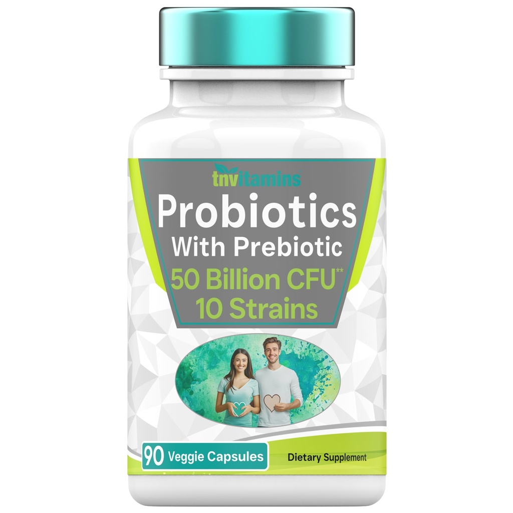 Probiotiques avec Prébiotique: 50 Million CFU - 10 souche - 90 capsules végétariennes avec Acidophilus Probiotique pour la santé digestive, la santé de Gut, et le soutien immunitaire*