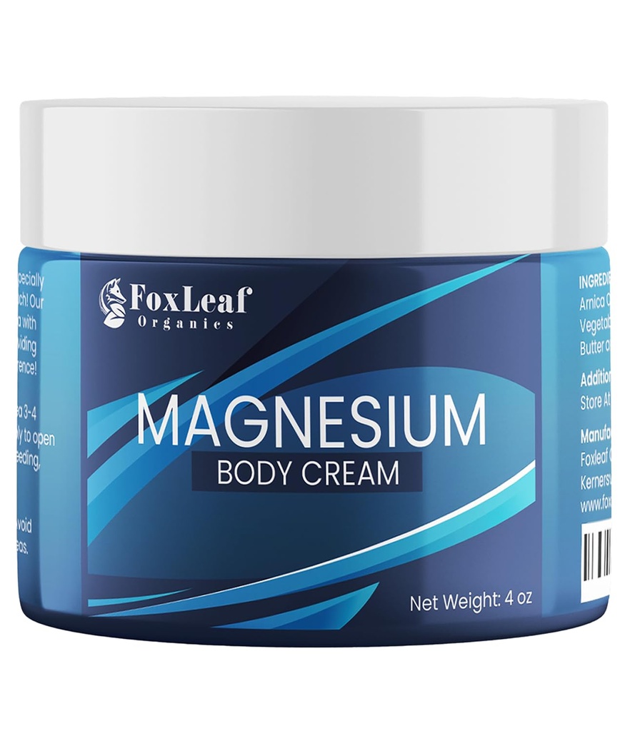 Crème de magnésium pour le sommeil, les crampes des jambes et la douleur musculaire, hautement concentré et pénétrant profond Chlorure de magnésium topique - Arnica, Beurre de karité et huile de lavande, Fabriqué aux États-Unis, 4oz