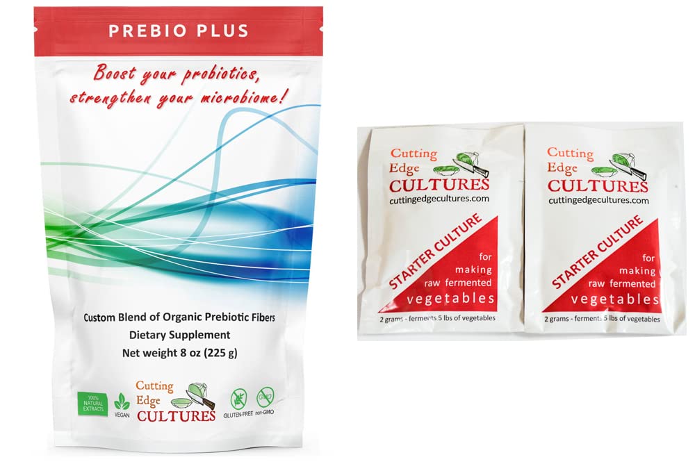Schneiden Kantenkulturen Prebio Plus Prebiotic Fiber Powder Best Custom Blend of Organic Prebiotic Fibers Nahrungsergänzungsmittel 8 oz (Prebio Plus 8oz + Gemüse Starter 4 Gramm)