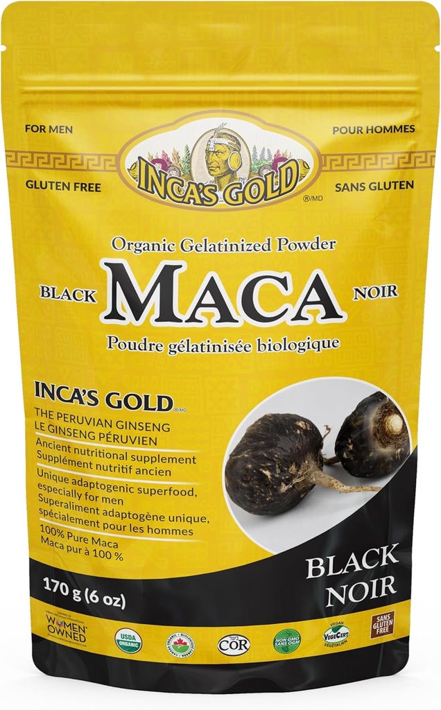Inca's Gold Organic Black Maca Gelatinisierte Wurzelpulver für Männer, 170g