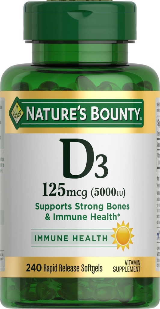 Nature's Bounty Vitamin D3 5000 IU Softgels, schnelle Freisetzung, Immununterstützung, Vitamin D Nahrungsergänzungsmittel, 240 Ct
