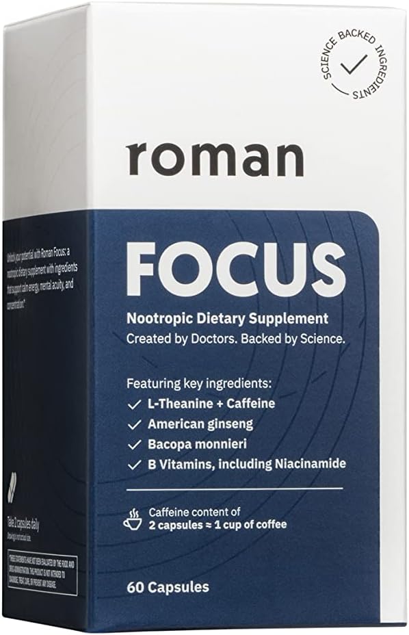 Ro Focus | Nootropic Nahrungsergänzung unterstützt Kalkenergie und Konzentration mit Koffein, L-Theanin, American Ginseng und Bacopa Monnieri | 30-Day Versorgung (60 Tabletten)