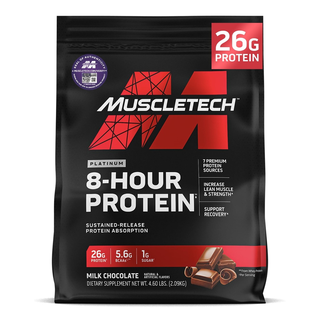 MuscleTech Platinum 8-Hour Protein Powder - 7 Premium Protein Quellen mit Whey & Casein Protein für erhöhte Lean Muskel, Stärke & Verbesserte Erholung - Milchschokolade, 50 Portionen