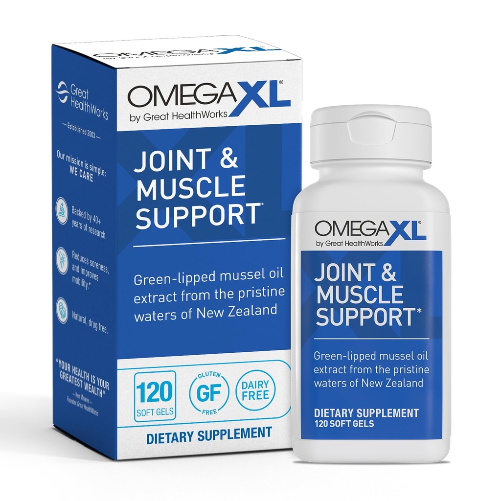 Supplément de soutien conjoint OmegaXL - Soutien musculaire naturel, Huile de moules lipées vertes, pilules de gel mou, sans médicament, 120 Compte