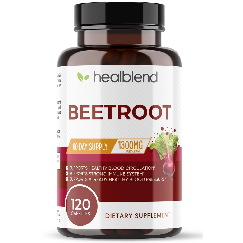 Healbend Organic Beet Root Capsules 1300mg - Nitric Oxide Booster Beets unterstützen gesunden Blutdruck, Herzgesundheit, Zirkulation Superfood - 120 Zähler