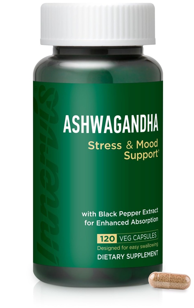 Ashwagandha 500mg – Stress-Relief, Stimmungs- und Relaxation mit schwarzem Pfeffer, 120 Vegan Kapseln