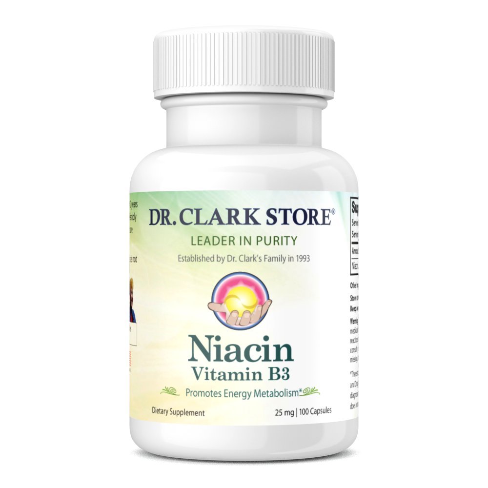 Dr. Clark Niacin (Vitamin B3) Beilage – 25mg, 100 Gelatin Kapseln, unterstützt Zirkulation & Gesunde Cholesterol Levels
