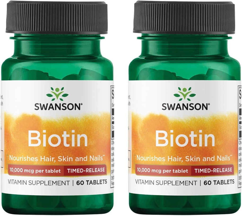 Swanson Biotin - Timed-Release 10,000 mcg 60 Tabs (2 Pack)