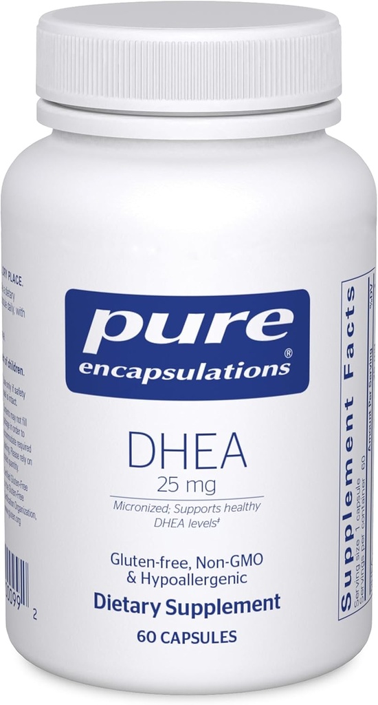 Encapsulations pures DHEA 25 mg - Supplément pour le soutien immunitaire, l'équilibre hormonal, le soutien métabolique et les niveaux d'énergie* - avec DHEA micronisé - 60 capsules