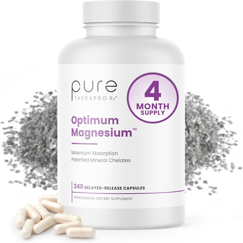 Pure TheraPro Rx Optimum Magnesium Lysinate Glycinate & Di-Magnesium Malate, Made in USA | 4 Monate Versorgung | Chelat für maximale Absorption, unterstützt Knochengesundheit & Energie, 240 Zähler