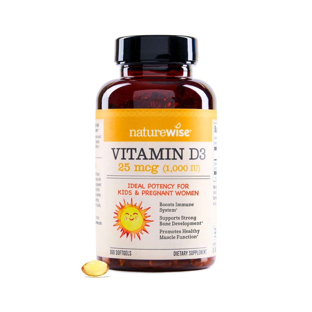 NatureWise Vitamin D3 1000iu (25 mcg) 1-Year Supply for Immune Support, Healthy Muscle Function, and Bone Health - Non-GMO, Gluten Free in Organic Extra Virgin Olive Oil, (Mini Softgel), 360 Count