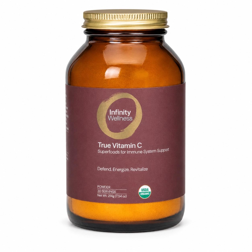 Infinity-C poudre de vitamine C biologique à base d'aliments entiers Acérola, Camu Camu et Amla , 1000mg Superfood C , Shilajit, Astragalus Root et Ginger , Vegan, non-OGM (30 portions)