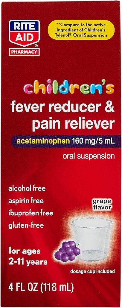 Aid au rite Acétaminophène pour enfants, arômes de raisin, 160 mg - 4 fl oz.