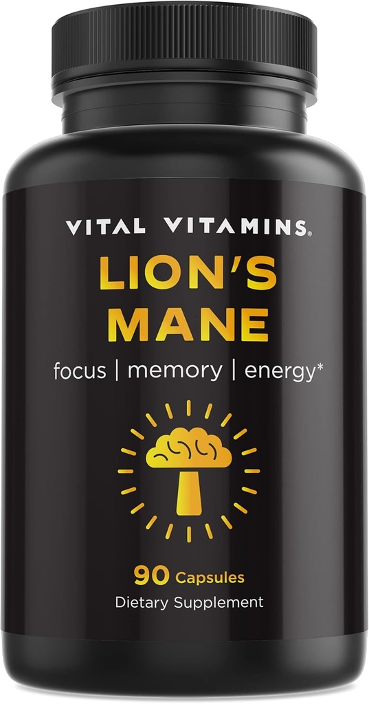 Vital Vitamine Lions Mane Supplement Kapseln - Brain Booster Ergänzung für Psychische Klarheit, Fokus und Gedächtnis Unterstützung - Nootropic Mushroom Supplement mit Turkey Tail und Maitake (90 caps)