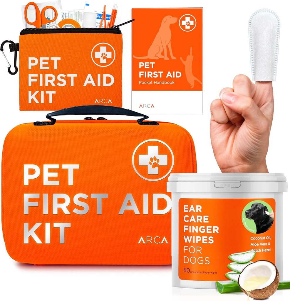 Care Bundle - First Aid Kit und Ear Cleaner Wipes für Hunde, Essential Health and Hygiene Set