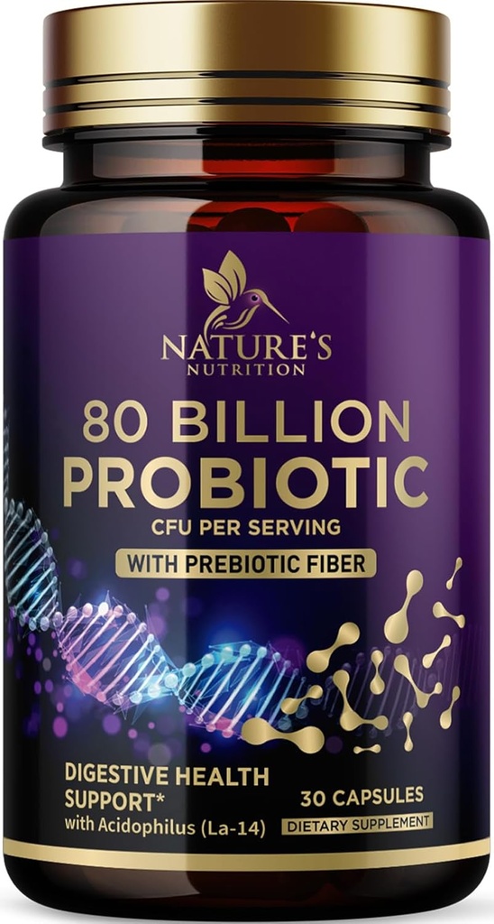 Probiotische Beilage 80 Billion CFU + Präbiotika, Acidophilus Probiotic unterstützt Immunsystem & Verdauungsgesundheit, unterstützt Okkasso, Beilage für Frauen feminine Gesundheit - 30 Kapseln