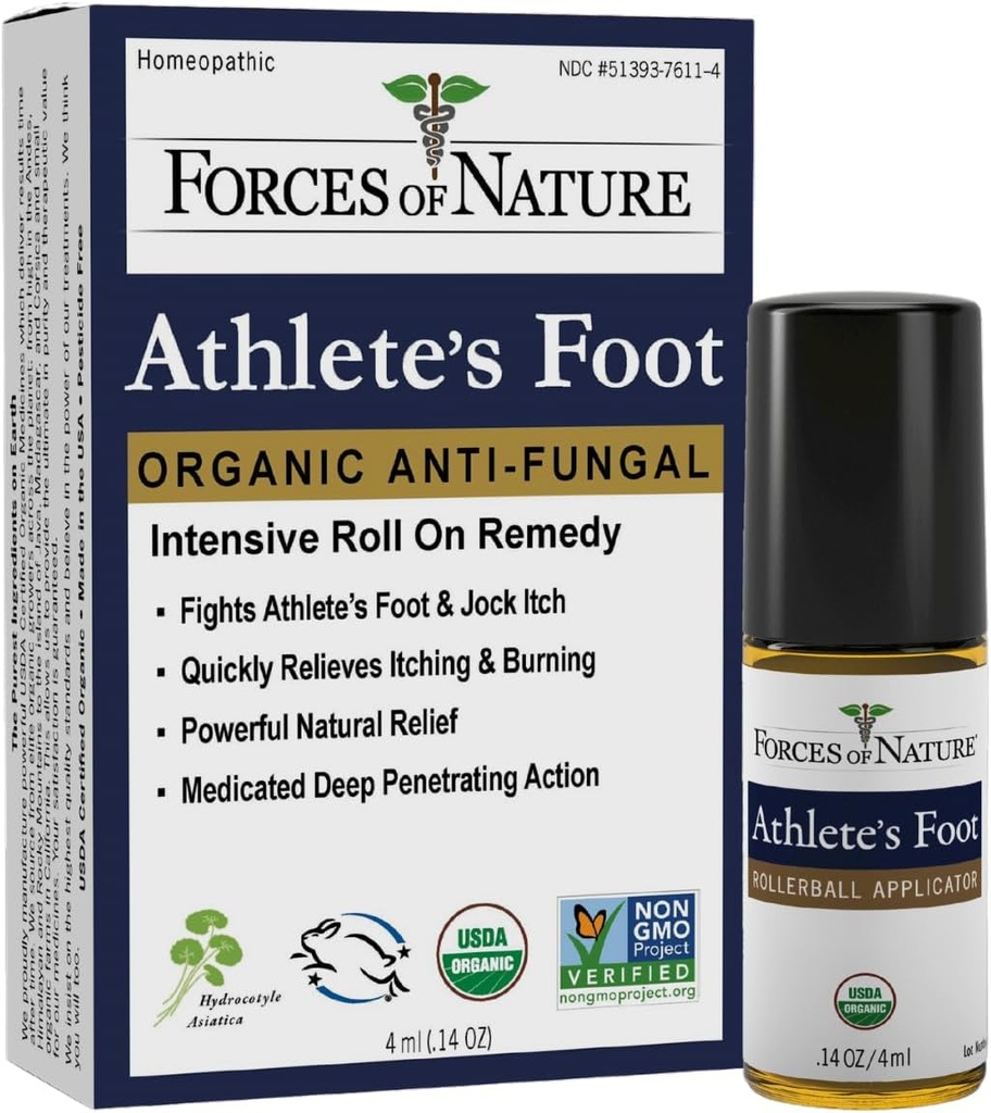 Kräfte der Natur – Natürliche, organische Athleten Fußbehandlung (4ml) Nicht GMO, keine schädlichen Chemikalien, Cruelty Free – Antifungal Relieves Burning, Itching, Cracking Caused von AF, Jock Itch und Ringworm
